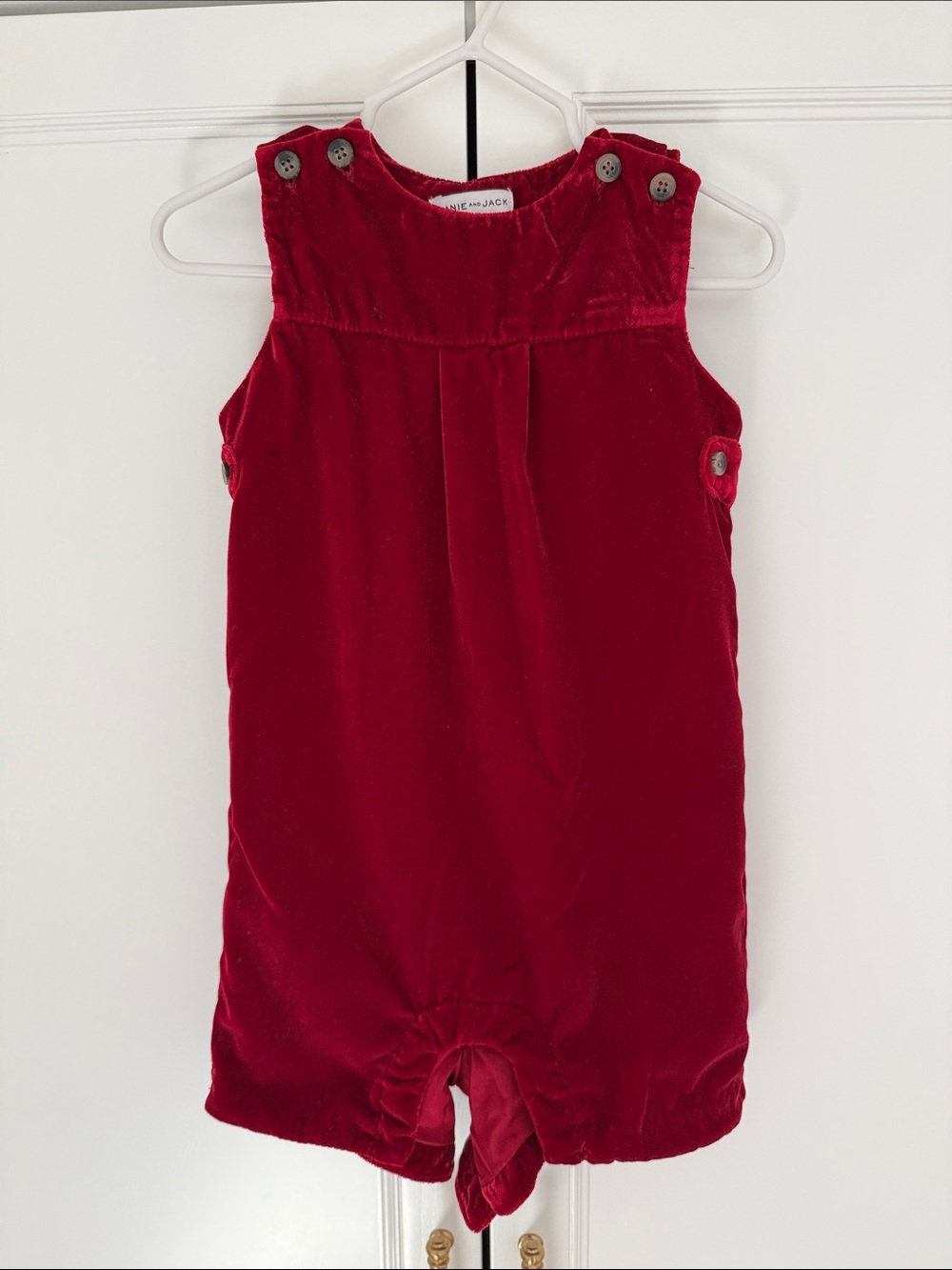 LIKE NEW - Janie & Jack Deep Red Velvet Romper 12-18 mo